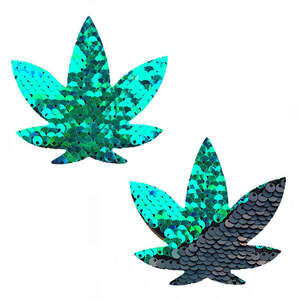 Neva Nude - Ariel - Green to Black Flip Sequin Gold Dope Af Weed Leaf Pasties